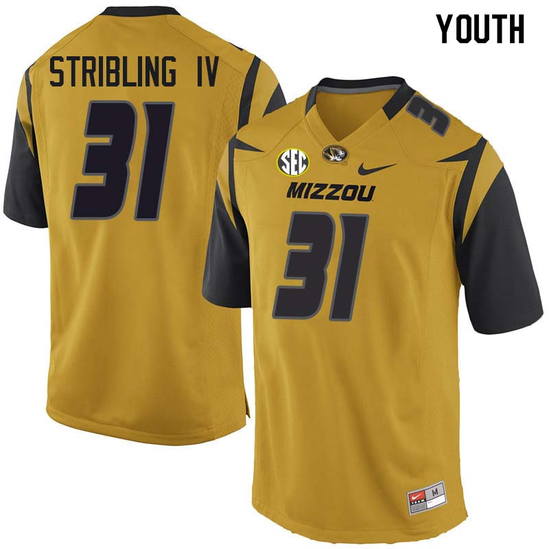 Youth #31 Finis Stribling IV Missouri Tigers College Football Jerseys Sale-Yellow